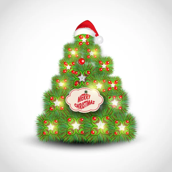 サンタ帽とクリスマスのお祝いのクリスマス ツリー. — ストックベクタ