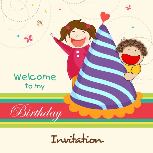 Картка запрошення на день народження з дітьми . — стоковий вектор