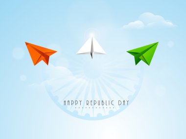 Indian Republic Day celebration with paper plane and ashoka wheel. clipart