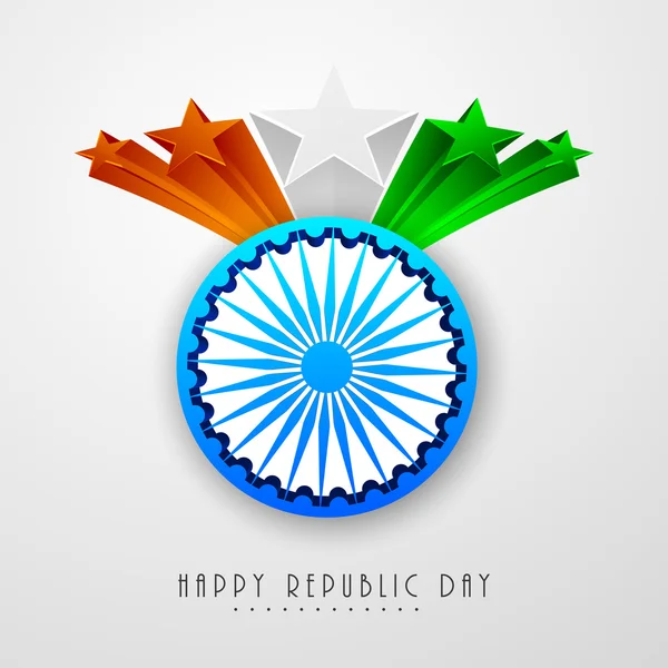 Indian Republic Day celebration with Ashoka Wheel and 3d stars. — Stock Vector