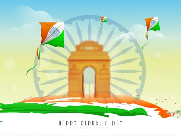 Ashoka wheel, india gate and kites for Indian Republic Day celebrations. — Stock Vector