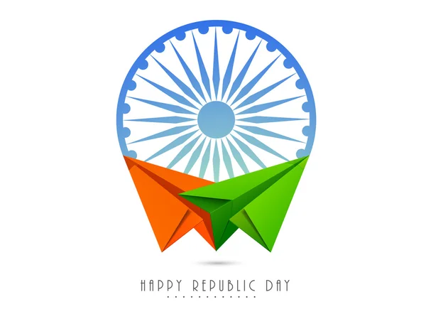 インド共和国記念日のお祝いの紙飛行機とアショカ ホイール. — ストックベクタ