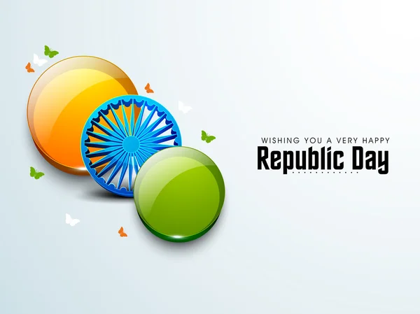 Indian Republic Day celebration with glossy balls and Ashoka Wheel. — Stock Vector
