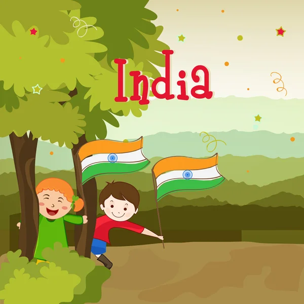 Lindos niños con bandera nacional para el Día de la República India . — Archivo Imágenes Vectoriales