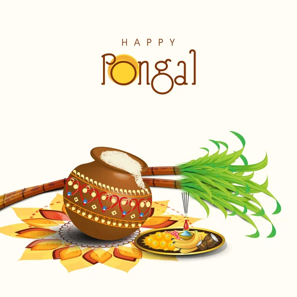 Güney Hint Festivali, mutlu Pongal kutlama. — Stok Vektör
