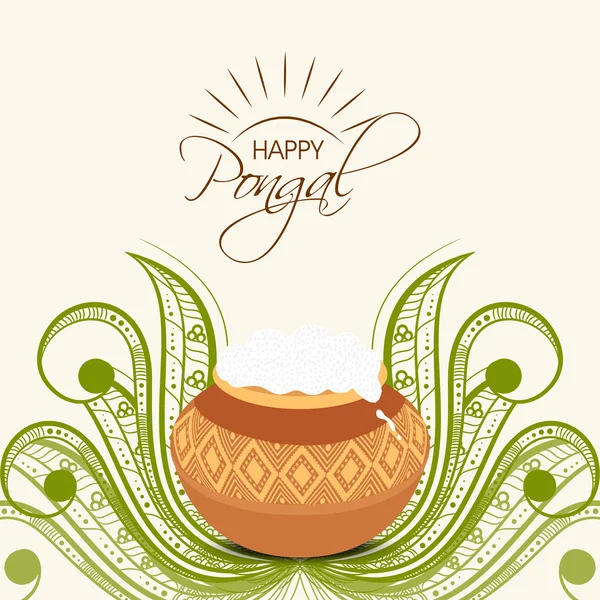 Happy Pongal festival celebration with traditional pot. — Stock Vector