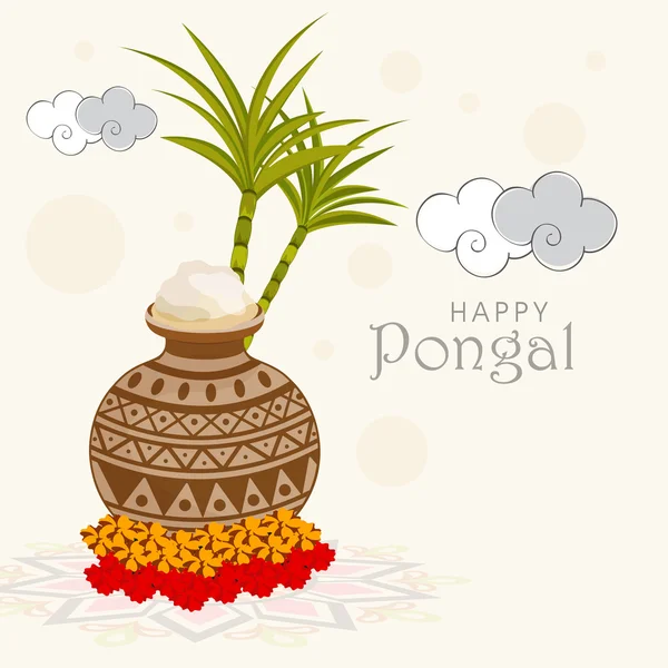 Celebración del festival del sur de la India, Happy Pongal . — Vector de stock