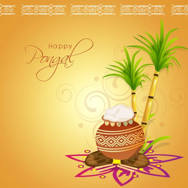 Concepto de festival del sur de la India, Feliz Pongal celebraciones . — Vector de stock