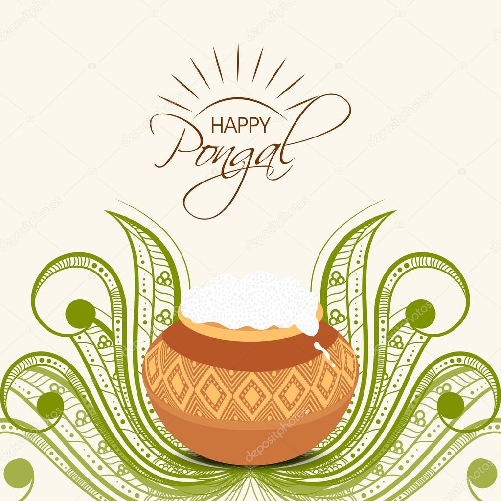Happy Pongal festival celebration with traditional pot.