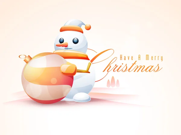 Fröhliche Weihnachtsfeier mit Schneemann und Weihnachtsball. — Stockvektor