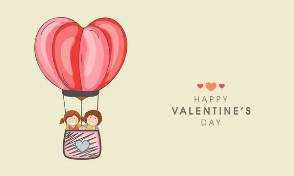 Kinder fahren Heißluftballon zum Valentinstag. — Stockvektor