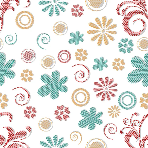 Seamless  pattern with flowers and spiral. — Stock Vector