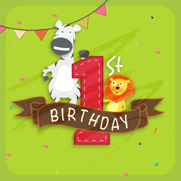 Kids 1st birthday Invitation card. — Stock Vector