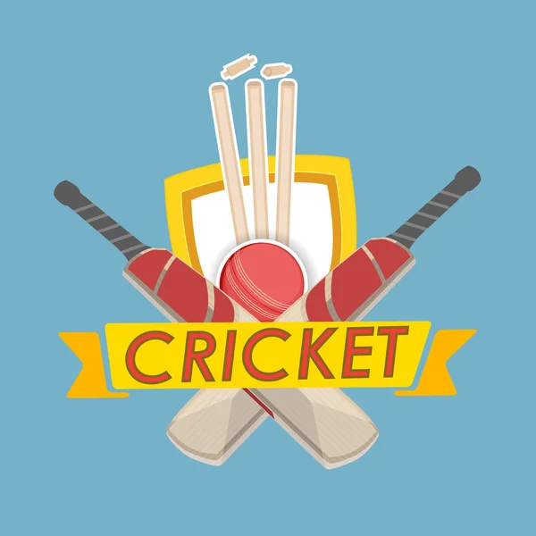 Texte de cricket avec objet match de cricket . — Image vectorielle