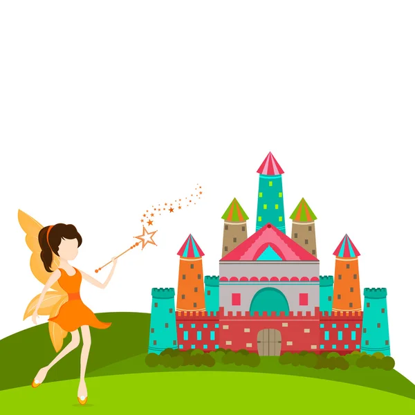 Concept of fairy tales with angel and palace. — Stock Vector