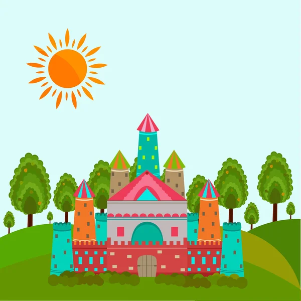 Concept of fairy tales with castle. — Stock Vector