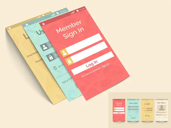 Concept van de mobiele interface met login sjabloon. — Stockvector