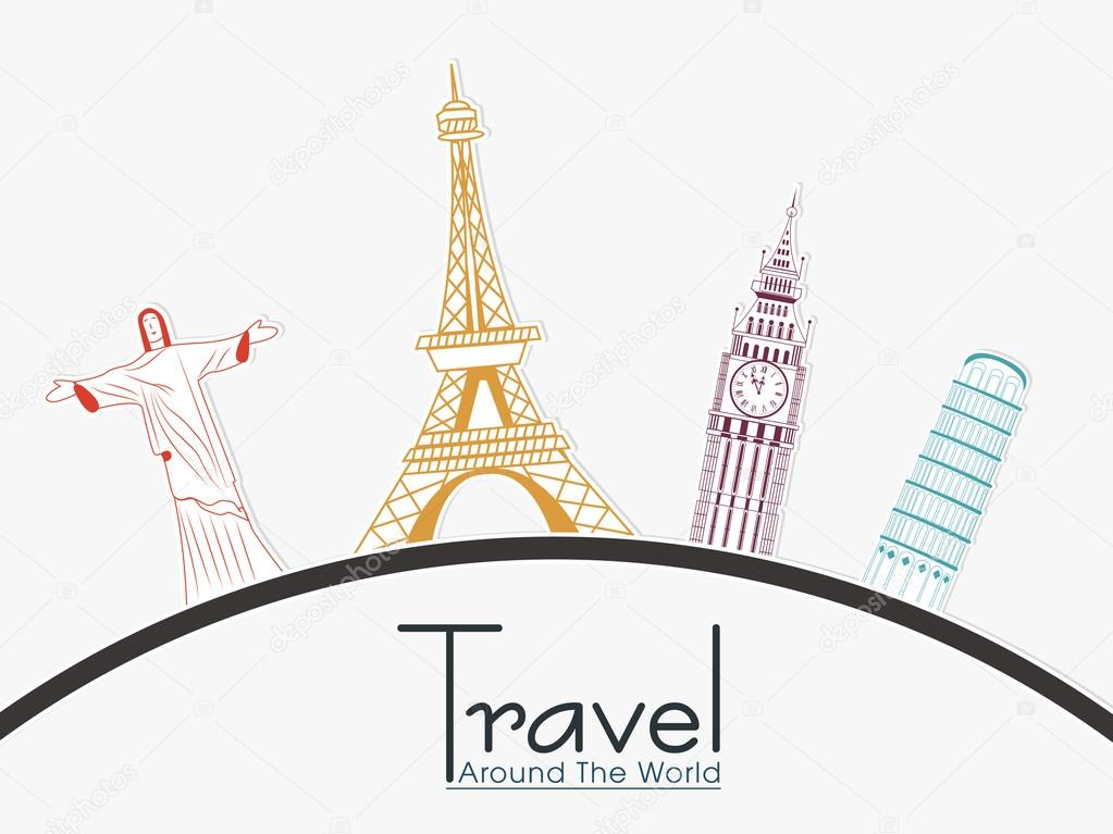 World travel concept with famous monument.