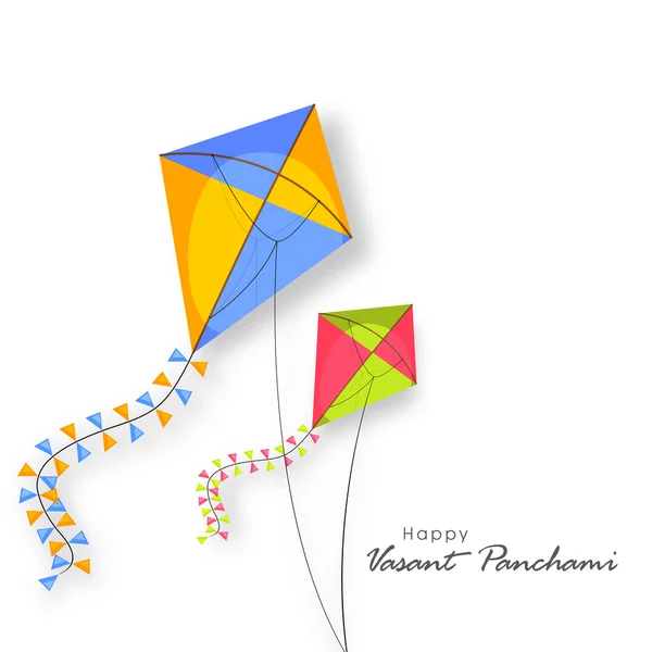 幸せヴァサント Panchami 祭典のための光沢のある凧. — ストックベクタ