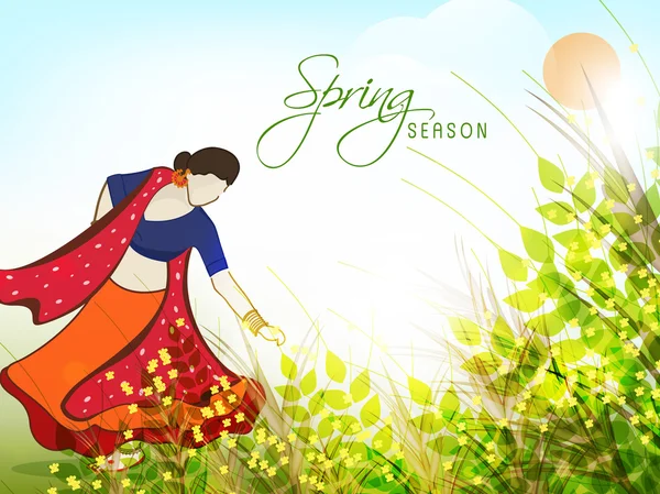 Concept de saison de printemps avec une femme . — Image vectorielle