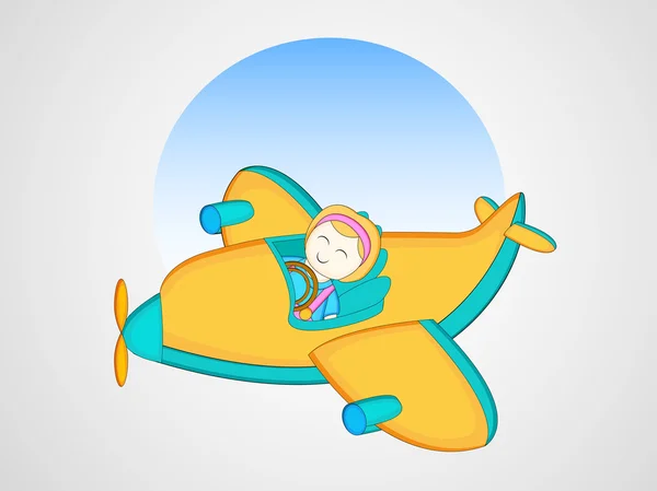 Niña linda volando colorido avión . — Vector de stock