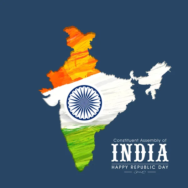 Celebración del Día de la República India feliz con mapa indio . — Vector de stock