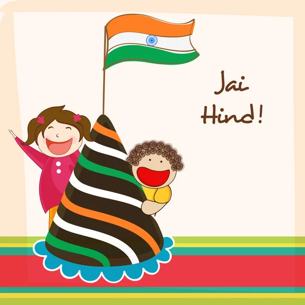 Celebración del Día de la República India con niños pequeños . — Vector de stock