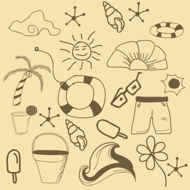 Yaz tatillerini kavramı doodle seti.