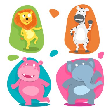 Şirin komik vahşi karikatür hayvanlar kavramı.