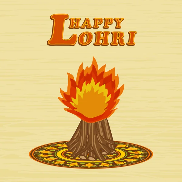 펀자브어 축제, 해피 Lohri celebrati에 대 한 인사말 카드 디자인 — 스톡 벡터