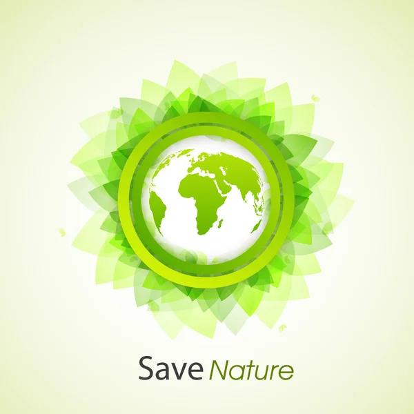Adesivo con foglie e globo per salvare il concetto di natura . — Vettoriale Stock