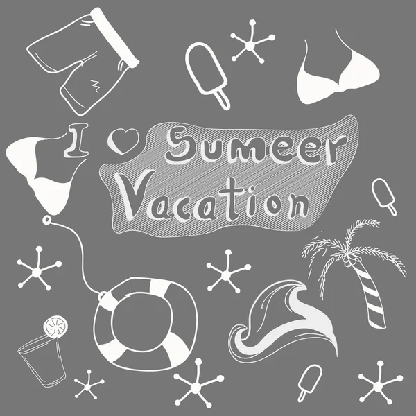 Concept of summer vacations doodle set. — Stock Vector