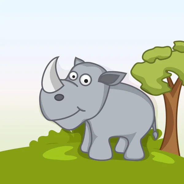 Lustige niedliche Nashorn-Karikatur. — Stockvektor