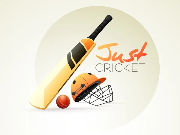 Cricket sport concept met vleermuis, bal en helm. — Stockvector