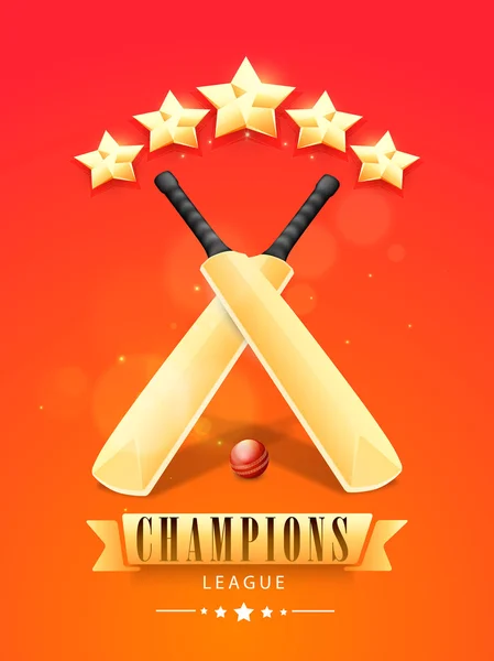 Glänzende Schläger und Ball für Cricket Champions League. — Stockvektor