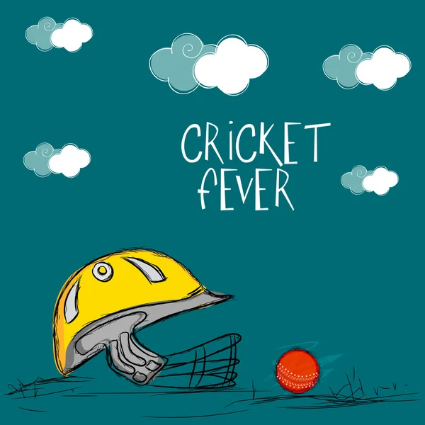 Capacete Batsman com bola vermelha para Cricket Fever . — Vetor de Stock