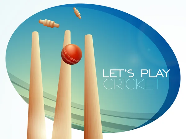 Pelota roja con muñones de wicket para Cricket . — Vector de stock