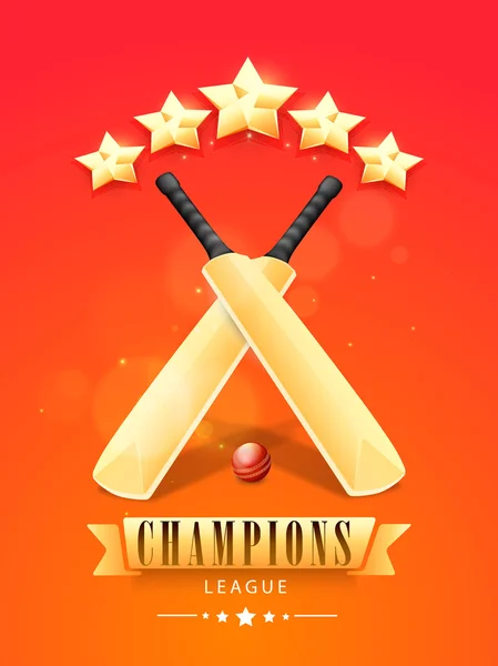 Bastões brilhantes e bola para Cricket Champions League . — Vetor de Stock