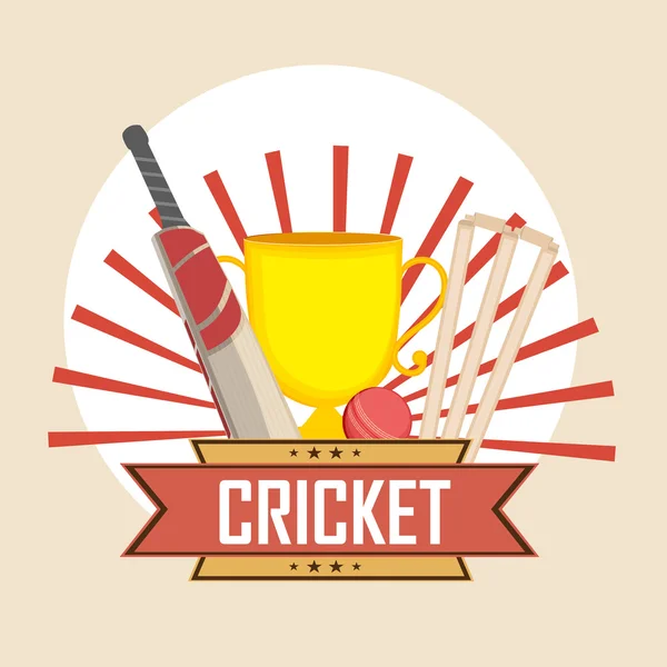 Cricket sport concept met trofee en match kit. — Stockvector