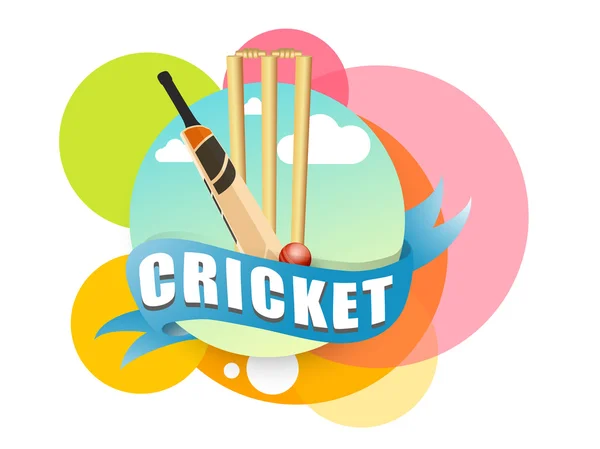Concetto sportivo di cricket con ceppi di pipistrello, palla e wicket . — Vettoriale Stock