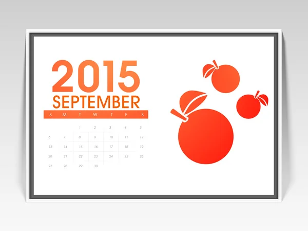 Monthly calendar page of September 2015. — Stock Vector