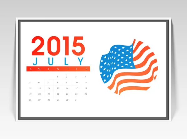 Calendario mensile di luglio 2015 . — Vettoriale Stock