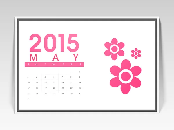 Månadskalender för maj 2015 med blommor. — Stock vektor