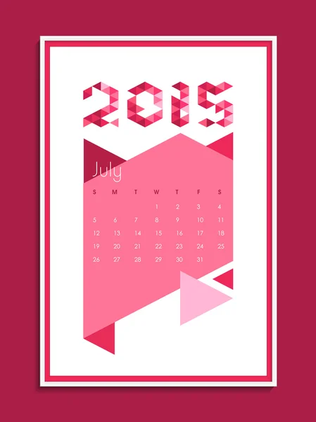 Monthly calendar of July 2015 for New Year. — Stock Vector