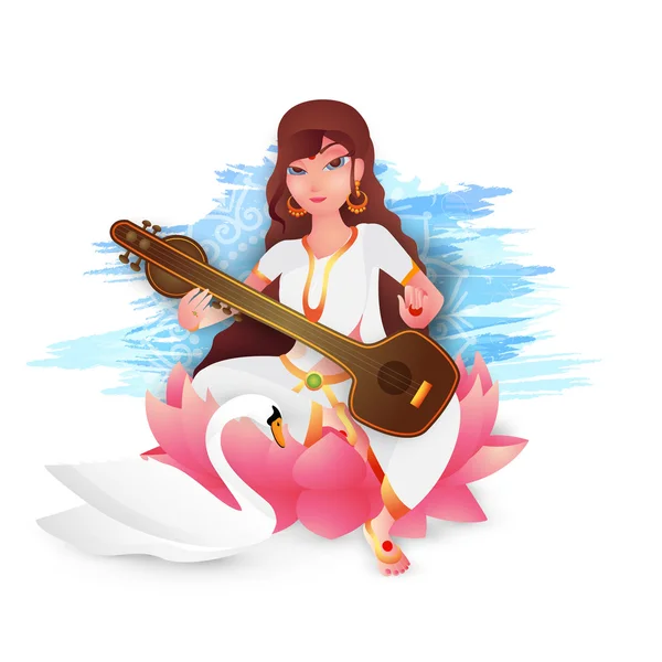 Vasant Panchami celebrazione con la dea Saraswati . — Vettoriale Stock