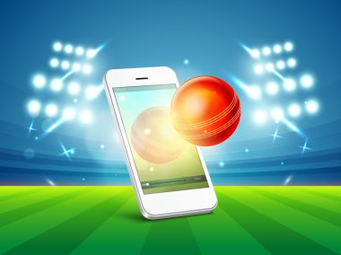 Kriket spor kavram smartphone ve topu ile.