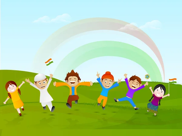小さな子供たちとインドの共和国記念日のお祝い. — ストックベクタ