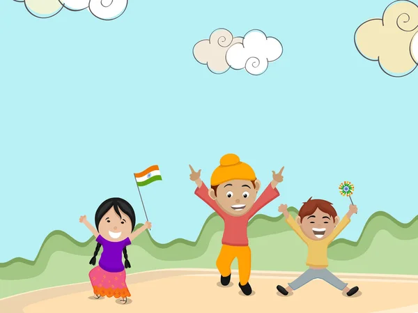 Lindos niños celebrando el Día de la República India . — Vector de stock