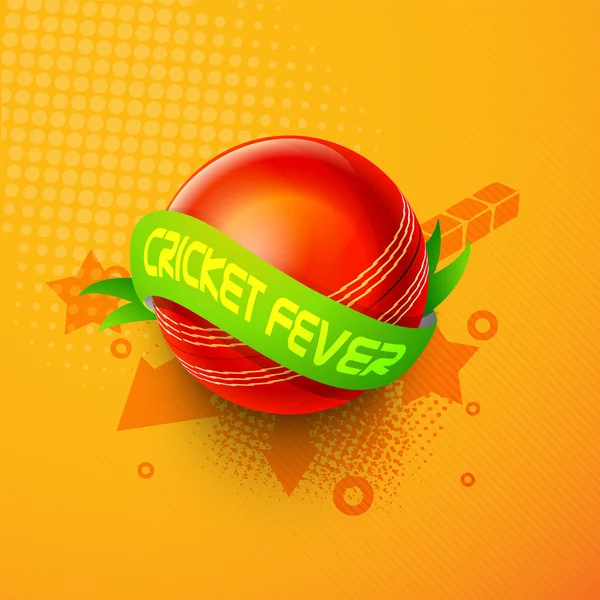 Roter Ball mit grünem Band für Cricket-Fieber. — Stockvektor