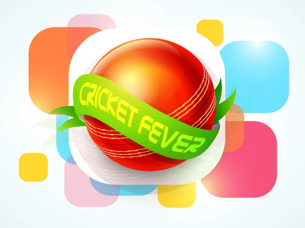 Červená koule s zelenou stuhu za kriket horečka. — Stockový vektor